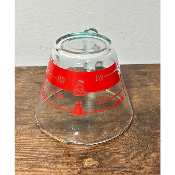 VTG 1980s Pyrex Inside Read Clear Glass Red 1 Cup Handled Measuring Cup USA - Picture 8 of 8